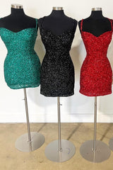 Pink Sequin Sweetheart Bodycon Mini Homecoming Dress