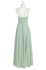 Sage Green Halter Spaghetti Straps A-Line Long Bridesmaid Dress