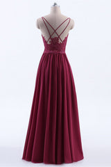 Wine Red Chiffon A-Line Lange geplooide bruidsmeisje jurk