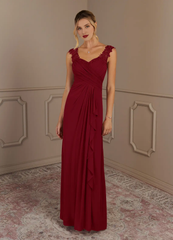 A-shaped heart-shaped collar pleated mesh fabric and floor length mother of bride dress
