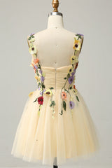 Green Tulle Sweetheart A-Line Homecoming Dress with Floral Appliques
