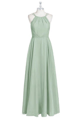 Salie groene chiffon halter a-line lange bruidsmeisje jurk