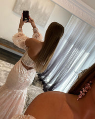 Pink Lace Sweetheart Trumpet Long Prom Gown