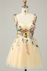 Green Tulle Sweetheart A-Line Homecoming Dress with Floral Appliques