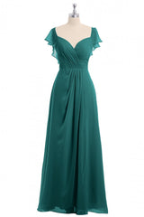 Wine Red Chiffon Backless gegolfde mouw Lange bruidsmeisjurk