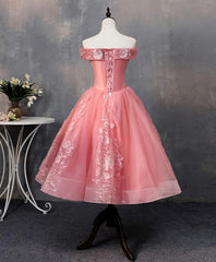 En dentelle en tulle rose robe de bal courte, robe de retour rose
