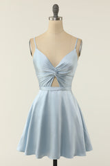 Blush Twist Not A-Line Homecoming Dress with Spaghetti Straps