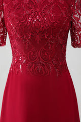 A Line Round Neck Sparkly Sequin Mother of Bride Dress With Appliques