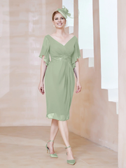 Floating sleeve V-neck sequin decal decoration for mother of the bride dress