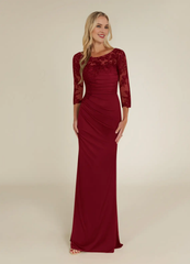 Round neck tight lace and floor length mother of bride dress