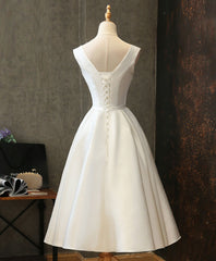 White round neck satin short prom dress white homecoming dress