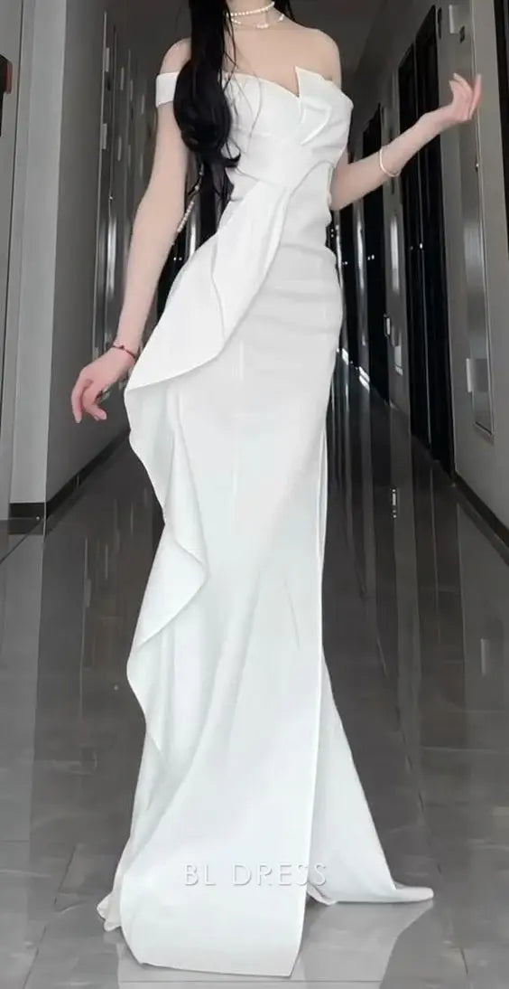 Sheath Off The Shoulder Satin formal dresses Bridesmaid Dresses evening gown Prom Dress