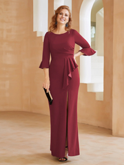 Spoon ruffled edge tight fitting half sleeve slit mother of the bride dress
