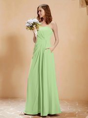 Square collar A-line pocket chiffon dress