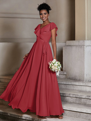 V-neck hooded chiffon dress