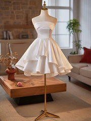 Simple Satin White Short Prom Dress, White Homecoming Dress