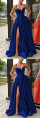 Royal Blue Prom Dress Slit Skirt, Dance Dresses, Graduation School Party Gown