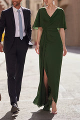 V-neck short top fits imperial pleats, mother of the bride dresses