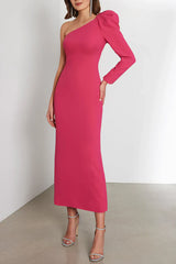 Sexy fit one shoulder long sleeved mother of the bride dress