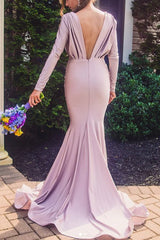Mermaid Long Sleeves V Neck Formal Mother of the Brides Dress