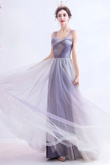 Unique Purple Tulle Long Formal Dress, A-Line Evening Graduation Dress