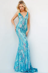 Backless Jovani Prom Dress with Iridescent Sequins