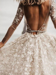 Romantic A-line Wedding Dresses With Long Sleeves Lace Bridal Gowns Elegant