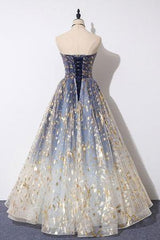 Unique A Line Strapless Ombre Long Prom Dress Stunning Party Dresses KS59