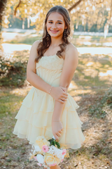A-Line Strapless Empire-Waist Ruffles Chiffon Short Homecoming Dress with Appliques