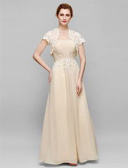 Sheath / Column Mother of the Bride Dress Lace Up Strapless Ankle Length Chiffon Lace Short Sleeve No with Lace Ruched Draping