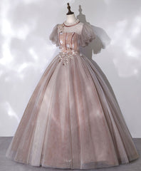 Pink tulle lace long prom dress pink lace prom gown