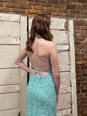 Green tulle lace mermaid long prom dress, tulle lace evening dress