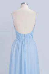 Long A-Line V-Neck Spaghetti Straps Floor-Length Chiffon Bridesmaid Dresses