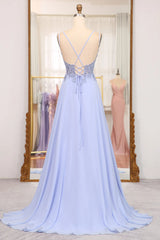 A Line Lace Up Long Prom Dress With Appliques Sexy