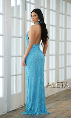 Backless Royal Blue Long Sequin Formal Dress