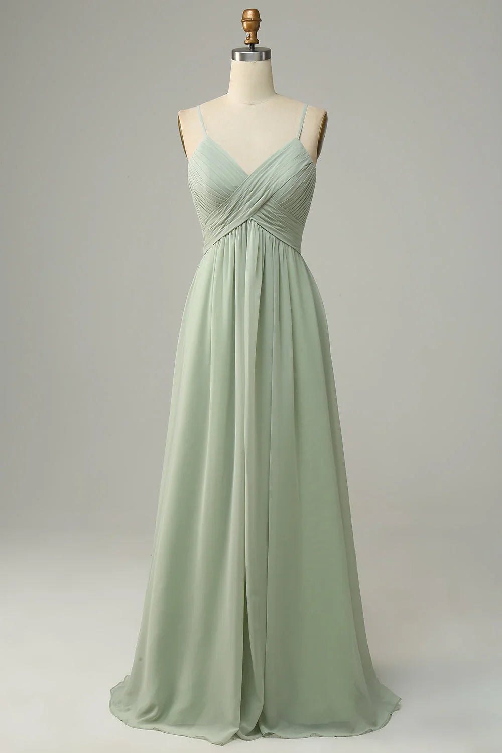 Sleeveless Dusty Sage Bridesmaid Dress with Thin Shoulder Straps