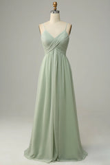 Sleeveless Dusty Sage Bridesmaid Dress with Thin Shoulder Straps