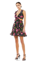 Floral-Print Short Ruffled Party Dress 9155