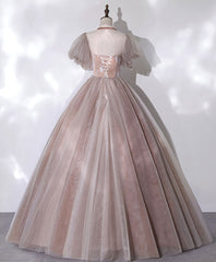 Pink tulle lace long prom dress pink lace prom gown