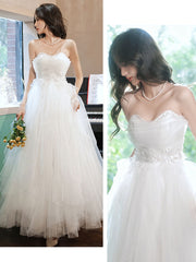 White sweetheart tulle tea length lace prom dress, lace evening dress