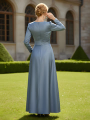 Elegant V-neck Pleated Satin A-Line Gown with Pockets Dusty Blue