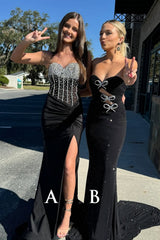 Charming Mermaid Black Beaded Slit Sweetheart Prom Dresses