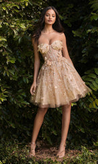 Glitter-Floral Short A-Line Homecoming Dress 9243