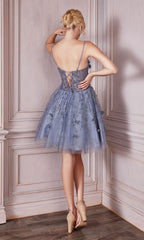 Glitter-Floral Short A-Line Homecoming Dress 9243