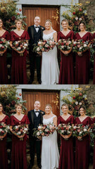 V-Neck Mermaid Burgundy Long Bridesmaid Dress