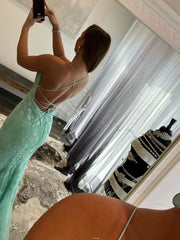 Green tulle lace mermaid long prom dress, green evening dress