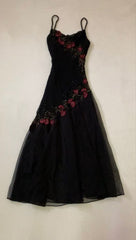 Modest Black Long Prom Dresses With Flowers 22th Birthday Outfits P437