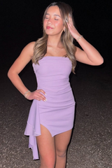 Classy Strapless Pleats Satin Sleeveless Mini Homecoming Dress