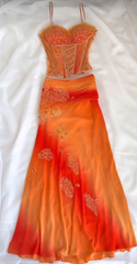 Orange Ombre Straps Two Pieces Sheath Chiffon Long Party Dresses, HZ0319