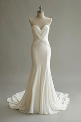 Light Apricot Simple Mermaid Sweetheart Neck Wedding Dress Chiffon Long Prom Dress  ED01522